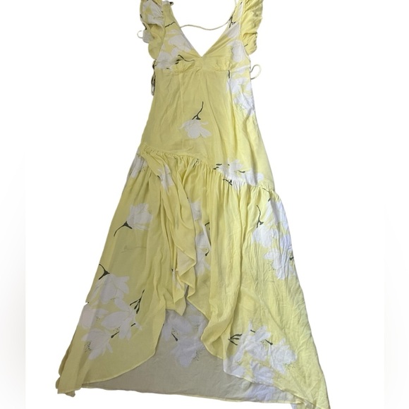 Free People She's A Waterfall Floral Ruffle Asymetric Hem Maxi Dress Yellow Sz 2 - Picture 10 of 11